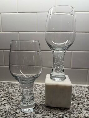 MCM Style Bullicante Bubble Base Wine Glasses - Clear Glass Stemware Set